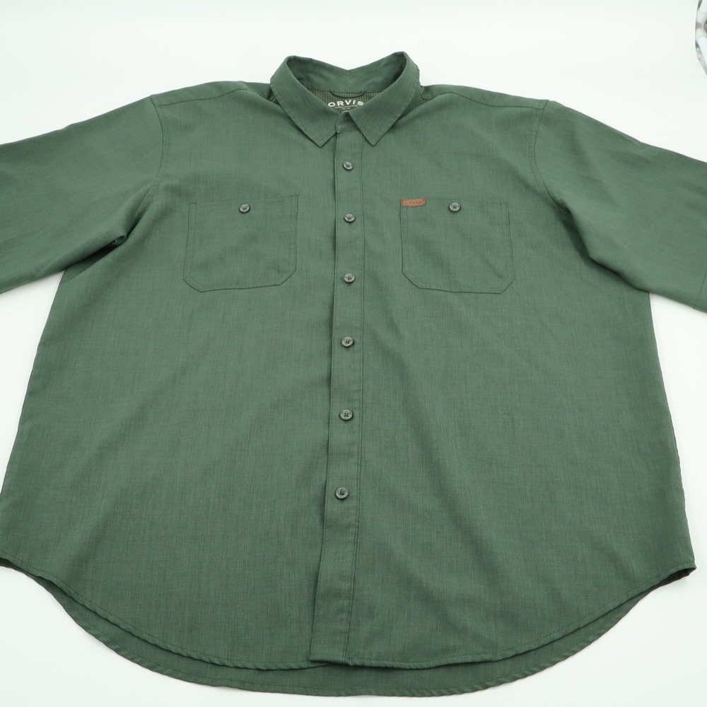 Orvis Classic Collection Green Short‎ Sleeve Button Down Shirt XXL Mens Utility